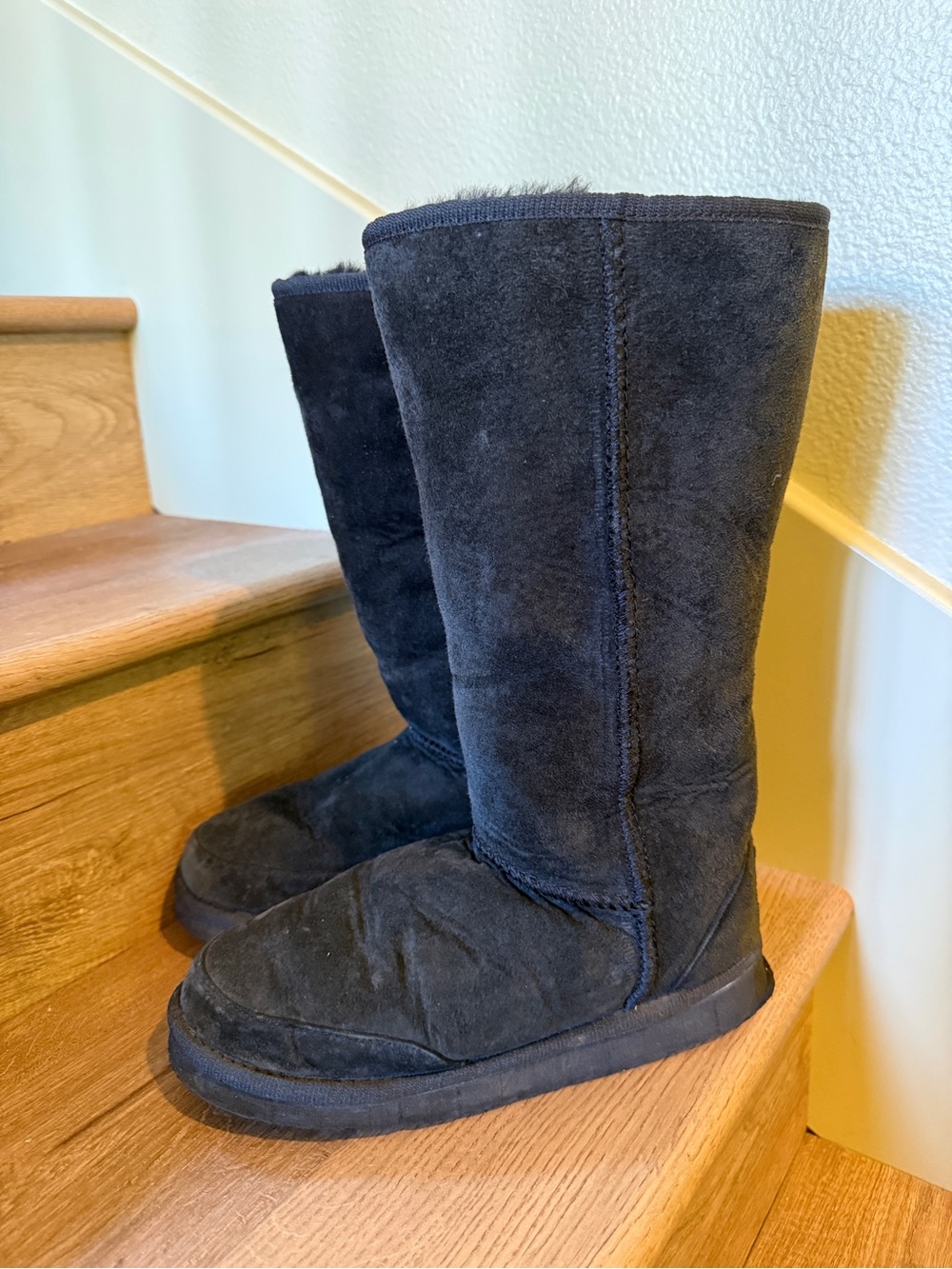 Aussie Dogs Genuine Sheepskin Tall Black Boots Women’s 7 Men’s 6 Rare VGUC